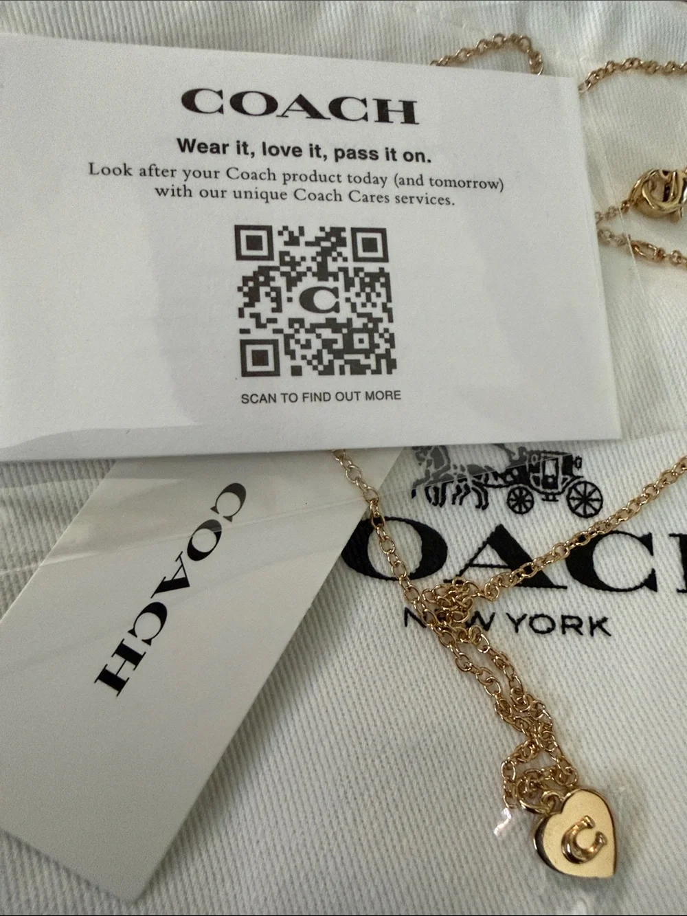 NWT Coach Gold Heart Pendant Necklace Signature C Charm Designer Jewelry
